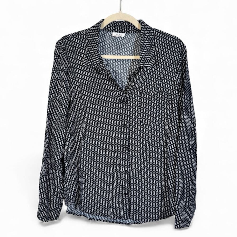 Soft Joie Black White Geometric Print Button Down Shirt Womens XS Blouse Top